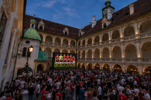Public Viewing im Landhaushof (KI generiertes Symbolbild)
